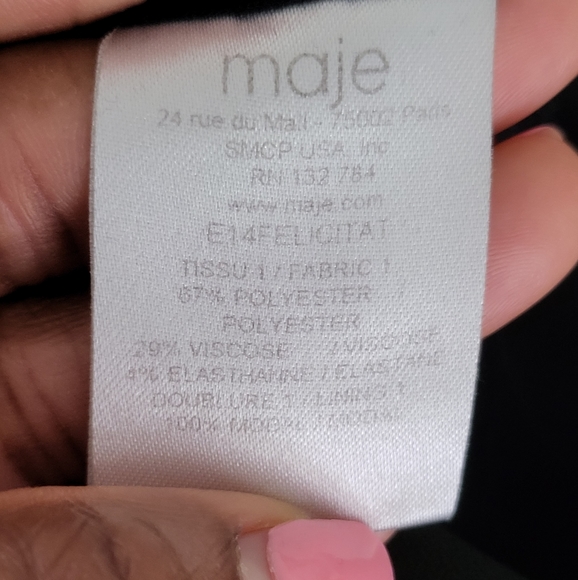 Maje Women's one Shoulder Sheath Dress Solid Black Size 2 Side Zip - Picture 12 of 12